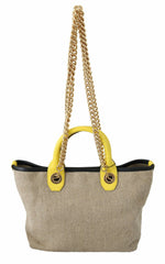 Dolce & Gabbana Beige Linen-Calf Tote with Gold Chain