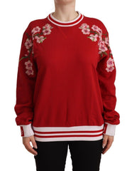 Dolce & Gabbana Elegant Red Crewneck Pullover with Floral Motif