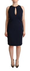 John Galliano Sleeveless Navy Knee-Length Sheath Dress