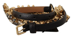 Dolce & Gabbana Elegant Crystal Daisy Chain Leather Belt