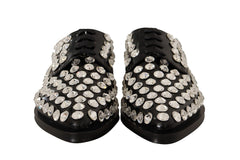 Dolce & Gabbana Black Leather Crystals Lace Up Formal Shoes