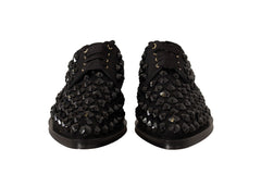 Dolce & Gabbana Black Lace Up Studded Formal Flats Shoes