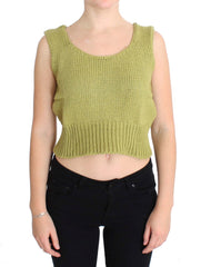 PINK MEMORIES Elegant Green Knit Sleeveless Vest Sweater