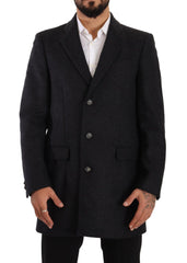 Dolce & Gabbana Elegant Dark Grey Woolen Overcoat