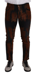 Dolce & Gabbana Chic Black Brown Tie-Dye Slim Fit Jeans