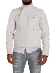 Diesel Exquisite White Leather Biker Jacket