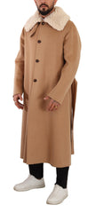 Dolce & Gabbana Beige Camel Skin Cashmere Shearling Overcoat Jacket
