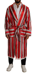 Dolce & Gabbana Red White Striped Silk Mens Night Gown Robe