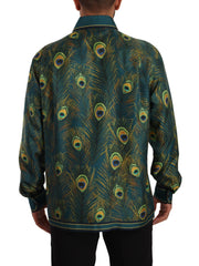 Dolce & Gabbana Peacock Feather Print Silk Pajama Mens Shirt
