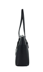 Michael Kors Charlotte Black PVC Leather Large Top Zip Tote Handbag Bag Purse