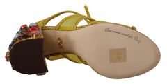 Dolce & Gabbana Yellow Leather Crystal Ayers Sandals Shoes
