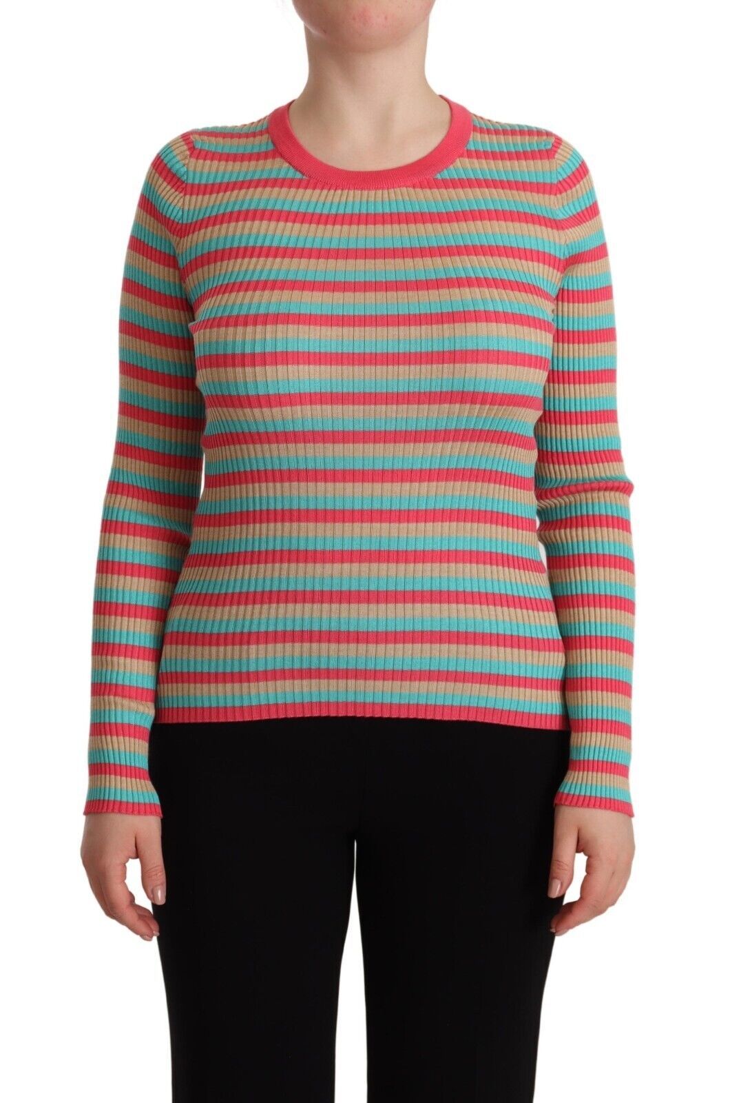 Dolce & Gabbana Elegant Striped Silk Crew Neck Pullover