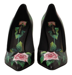 Dolce & Gabbana Black Leather Roses High Heels Pumps Shoes