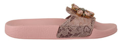 Dolce & Gabbana Floral Lace Crystal Embellished Slide Flats