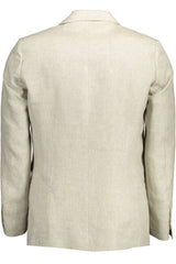 Gant Beige Linen Classic Jacket with Logo Detailing