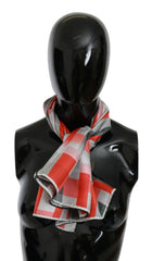 Costume National Elegant Silk Checkered Scarf in Gray and Red