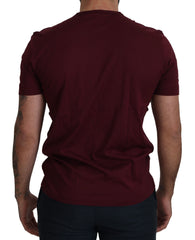 Dolce & Gabbana Bordeaux Roses Cotton Crewneck T-shirt