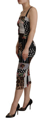 Dolce & Gabbana Multicolor Pachwork Midi Floral Silk Leopard Bodycon Dress