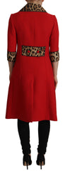 Dolce & Gabbana Red Leopard Wool Trenchcoat Jacket