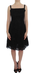 Dolce & Gabbana Elegant Black Floral Lace Knee-Length Dress