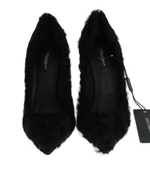 Dolce & Gabbana Black Xiangao Lamb Fur Leather Pumps