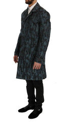 Dolce & Gabbana Blue Camouflage Trench Coat Elegance