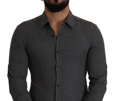 Costume National Sleek Gray Cotton Casual Button Front Shirt