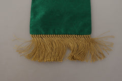 Dolce & Gabbana Green Crown Embroidered Shawl Fringe Blend Silk