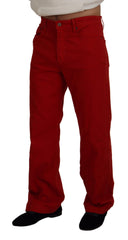 Dolce & Gabbana Red Cotton Straight Fit Men Denim Jeans