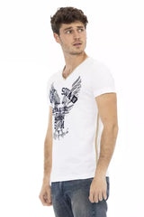 Trussardi Action White Cotton Men's V-Neck T-Shirt