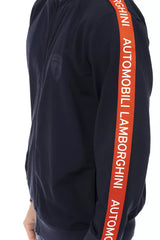 Automobili Lamborghini Blue Polyester Men Sweater with Zip and Side Pockets