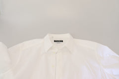 Dolce & Gabbana White Cotton Slim Fit Formal Dress GOLD Shirt