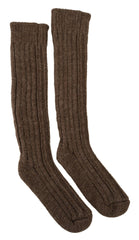 Dolce & Gabbana Brown Wool Knit Calf Long Women Socks