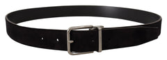 Dolce & Gabbana Elegant Black Leather Grosgrain Belt