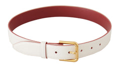 Dolce & Gabbana Elegant White Leather Belt with Engraved Buckle