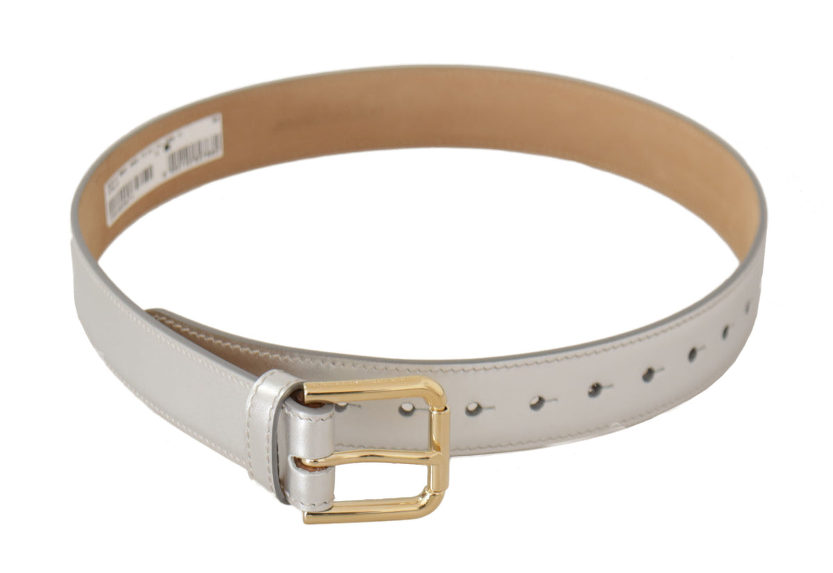 Dolce & Gabbana Engraved Silver-Toned Leather Belt