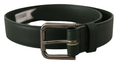 Dolce & Gabbana Elegant Dark Green Leather Belt with Logo Buckle