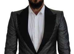 Dolce & Gabbana Black Silver Jacquard Slim Fit Jacket Blazer