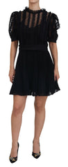 Dolce & Gabbana Black Lace Trim A-line Mini Nylon Dress