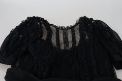 Dolce & Gabbana Black Lace Trim A-line Mini Nylon Dress