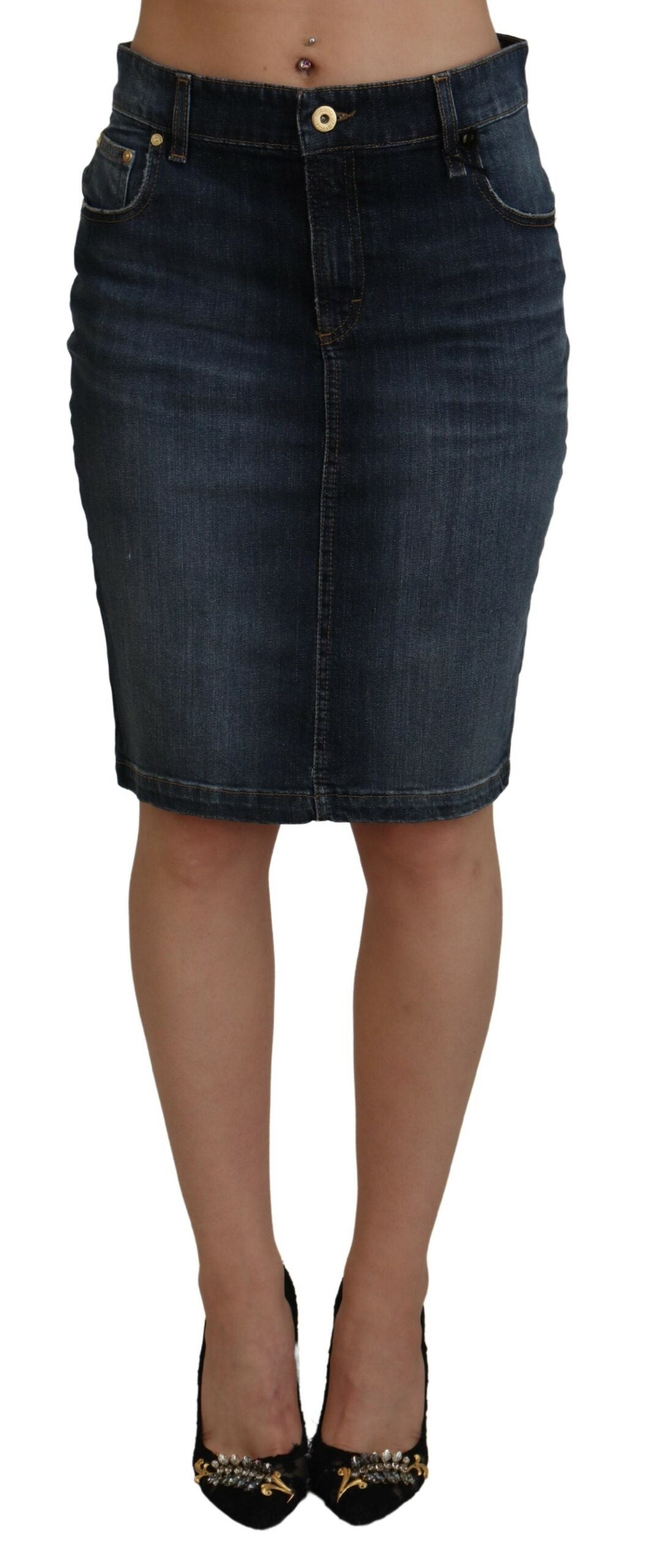 Fiorucci Chic Mid Waist Dark Blue Denim Skirt