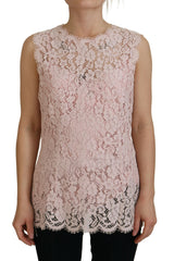 Dolce & Gabbana Pink Floral Lace Sleeveless Tank Blouse Top