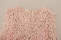 Dolce & Gabbana Pink Floral Lace Sleeveless Tank Blouse Top