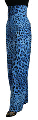 Dolce & Gabbana Blue Leopard Print High Waist Pants