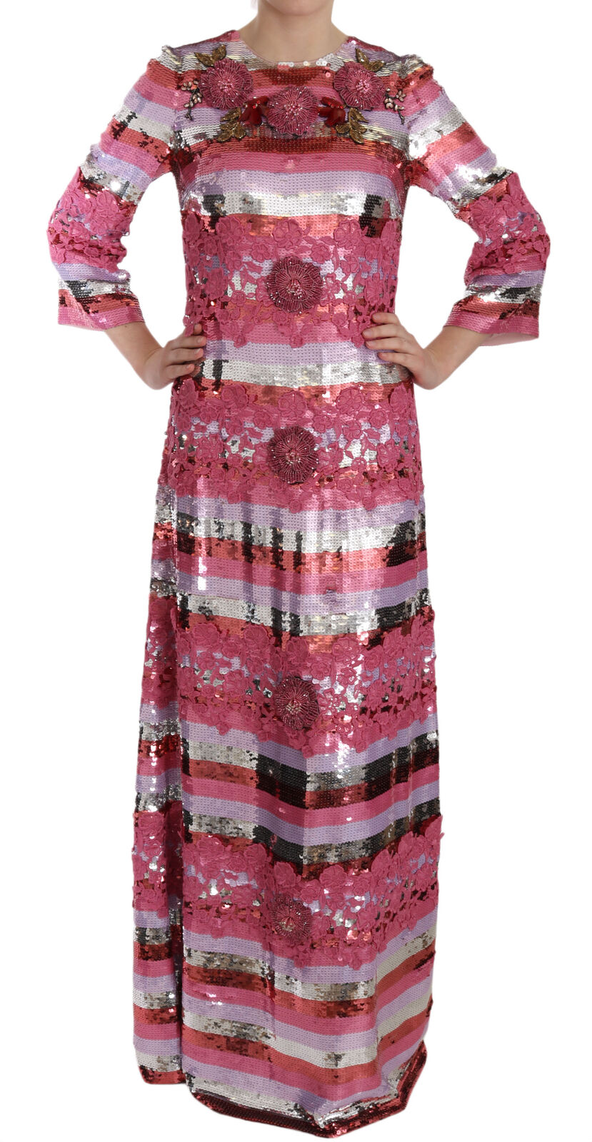 Dolce & Gabbana Opulent Pink Sequined Floor-Length Dress