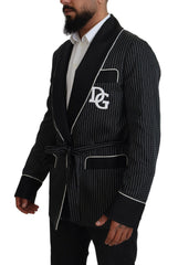 Dolce & Gabbana Black Robe Striped DG Patch Jacket Men Blazer