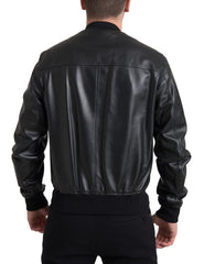Dolce & Gabbana Black Leather Full Zip Bomber Men Jacket