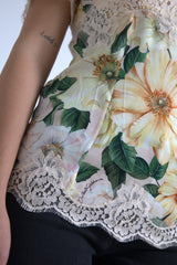 Dolce & Gabbana Multicolor Floral Lace V Neck Blouse