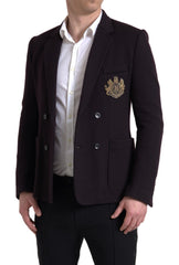 Dolce & Gabbana Purple Logo Embroidery Double Breasted Blazer