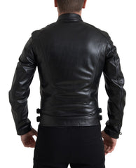 Dolce & Gabbana Black Leather Zipper Coat Men Jacket
